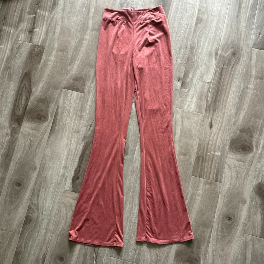 Charlotte Russe Suede Velvet Flare Pants High Rise Bell Bottoms XS Pink / Red
